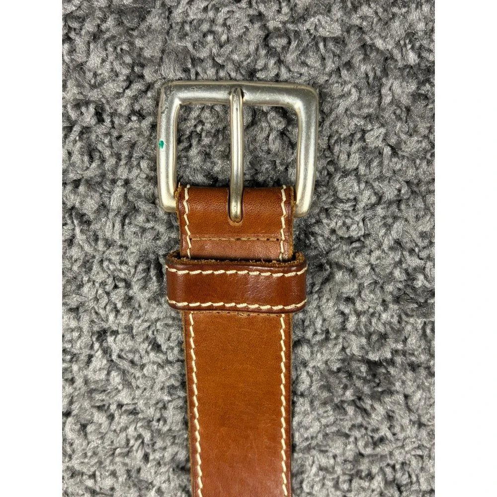 Nordstrom 1901 Mens Brown Leather Belt 42 Handcrafted USA Contrast Stitch 105cm